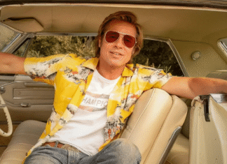 Brad Pitt como o dublê Cliff Booth