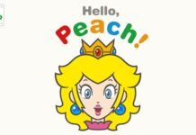 Arte de divulgação do aplicativo Olá, Peach! com a Princesa Peach