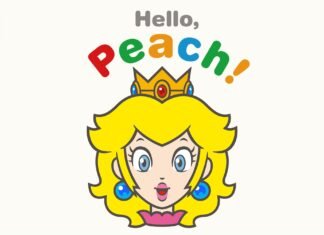 Arte de divulgação do aplicativo Olá, Peach! com a Princesa Peach