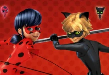 Ladybug e Cat Noir em arte da animação Miraculous
