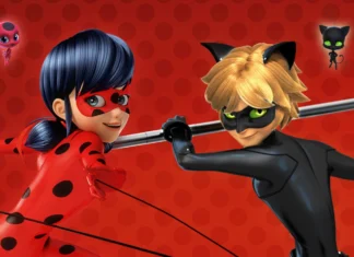 Ladybug e Cat Noir em arte da animação Miraculous