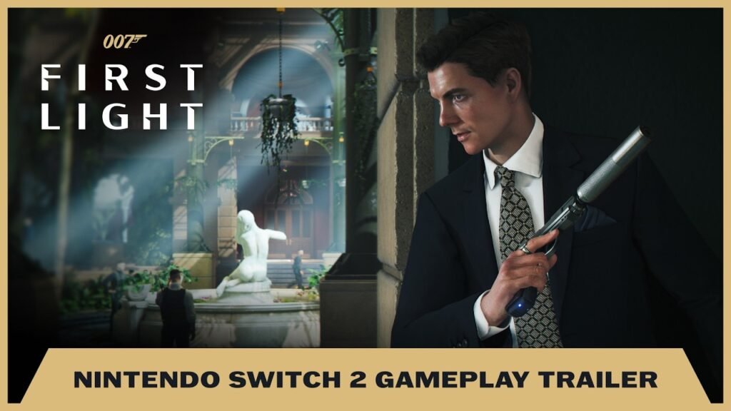 James Bond apontando uma arma em cena do jogo 007 First Light